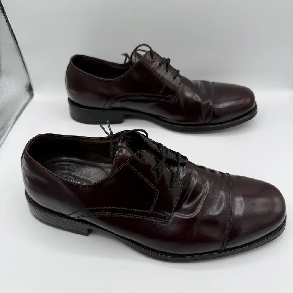 Johnston & Murphy Mens 10.5 M Burgundy Leather Cap Toe Derby Dress Shoes L10